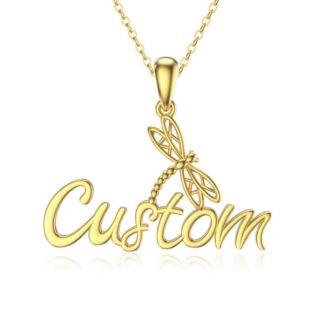 Collier en or 14K avec pendentif libellule en cristal de forme circulaire-0