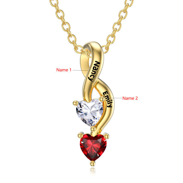 14K Gold Heart Shaped Cubic Zirconia Infinity Symbol Personalized Birthstone Pendant Necklace-2