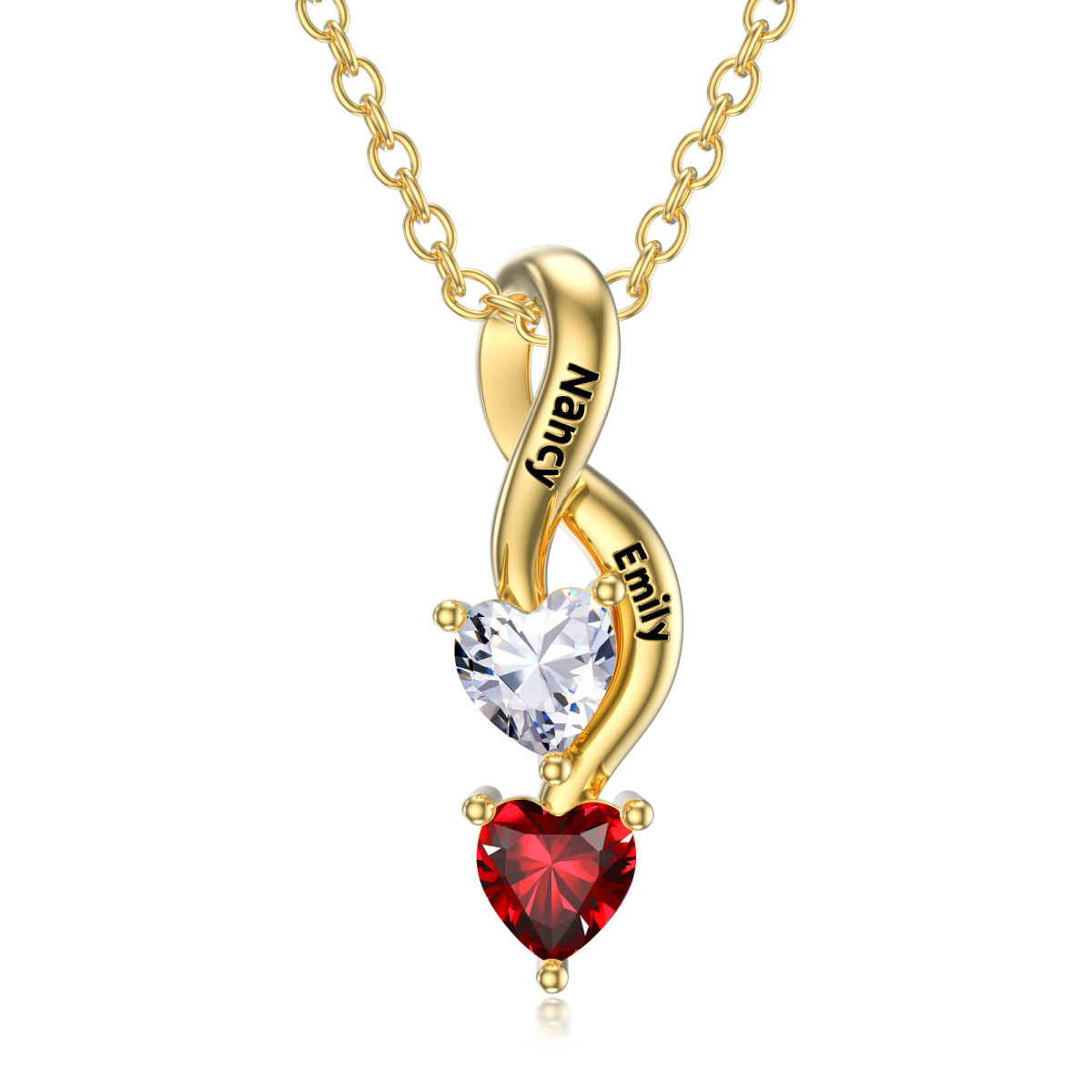 14K Gold Herz geformt kubischer Zirkon Unendlichkeit Symbol personalisierte Geburtsstein Anhänger Halskette-1