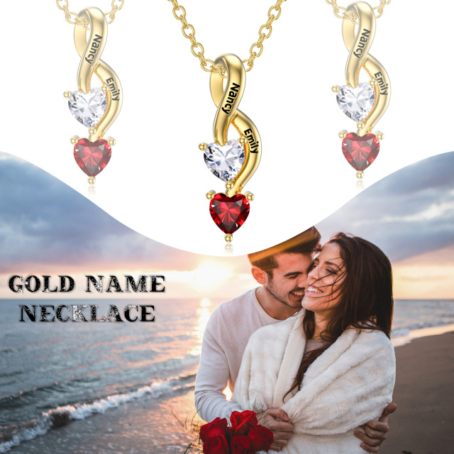 14K Gold Heart Shaped Cubic Zirconia Infinity Symbol Personalized Birthstone Pendant Necklace-3