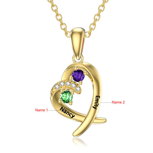 14K Gold Heart Shaped Cubic Zirconia Personalized Birthstone Pendant Necklace-5