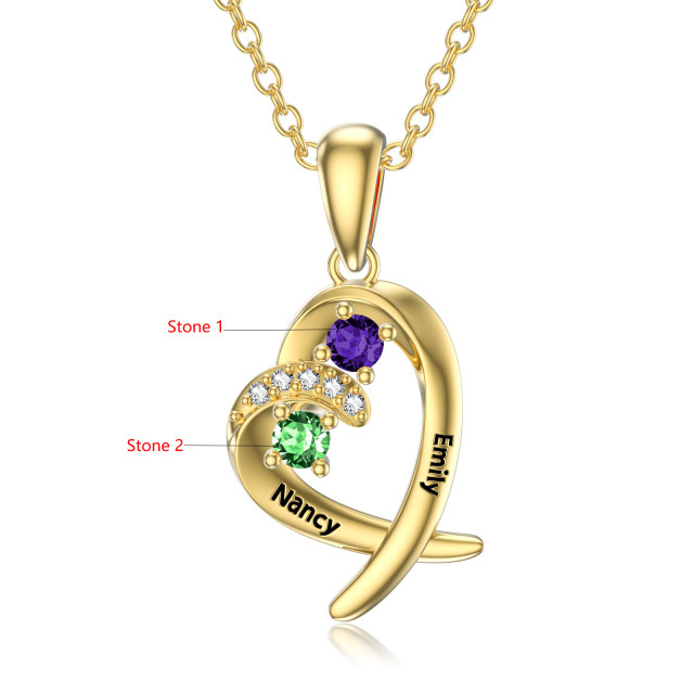 14K Gold Heart Shaped Cubic Zirconia Personalized Birthstone Pendant Necklace-7