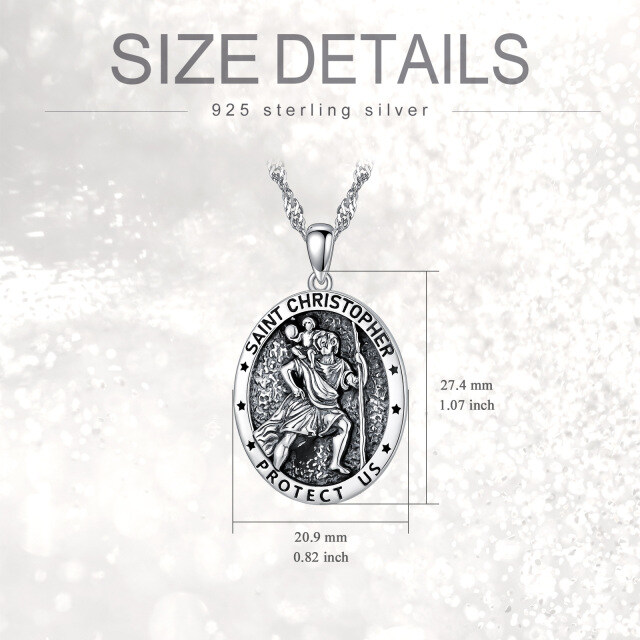 Sterling Silver Saint Christopher Pendant Necklace for Men with Singapore Chain-4