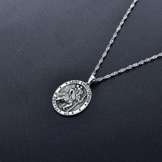 Sterling Silver Saint Christopher Pendant Necklace for Men with Singapore Chain-5