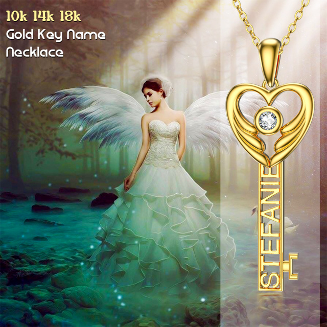 10K Gold Crystal Key Pendant Necklace-2