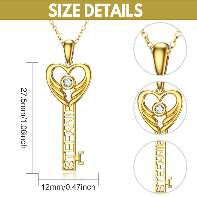 10K Gold Crystal Key Pendant Necklace-5