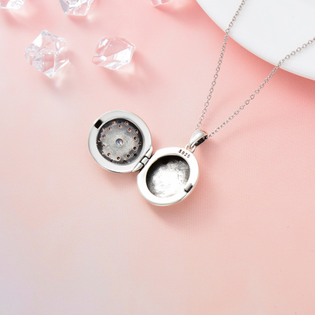 Collier en argent sterling avec mot gravé Lotus Round Zircon Personalized Birthstone Custom Photo Locket Necklace with Engraved Word-3