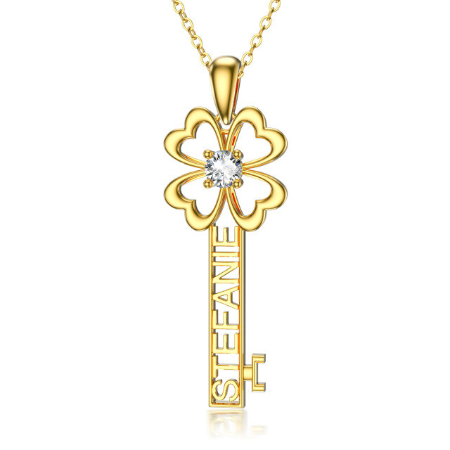 14K Gold Cubic Zirconia Key Pendant Necklace-0