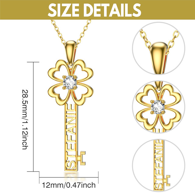 14K Gold Cubic Zirconia Key Pendant Necklace-3