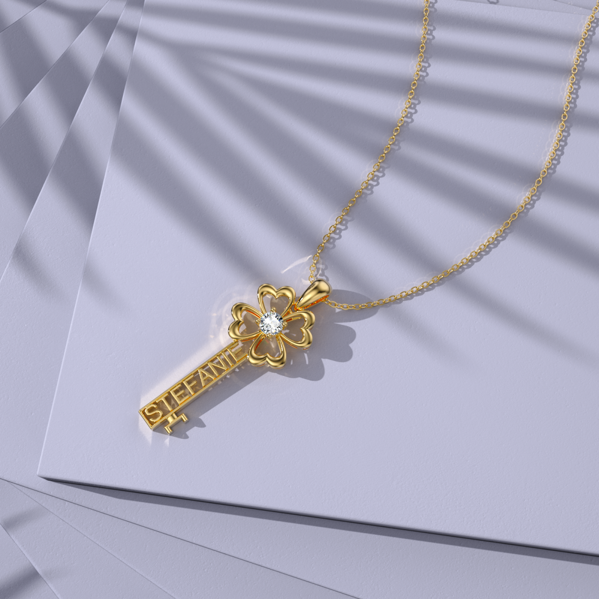 14K Gold Cubic Zirconia Key Pendant Necklace-6