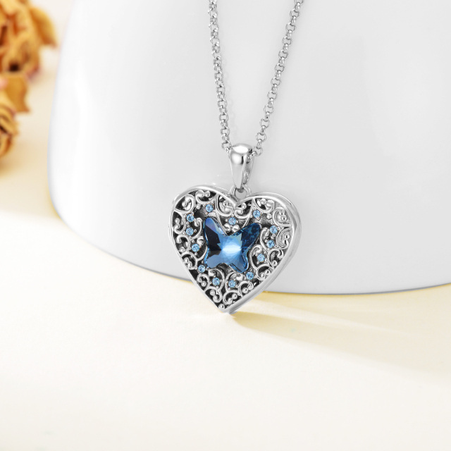 Sterling Silver Heart Shaped Crystal Personalized Photo & Heart Personalized Photo Locket Necklace-2