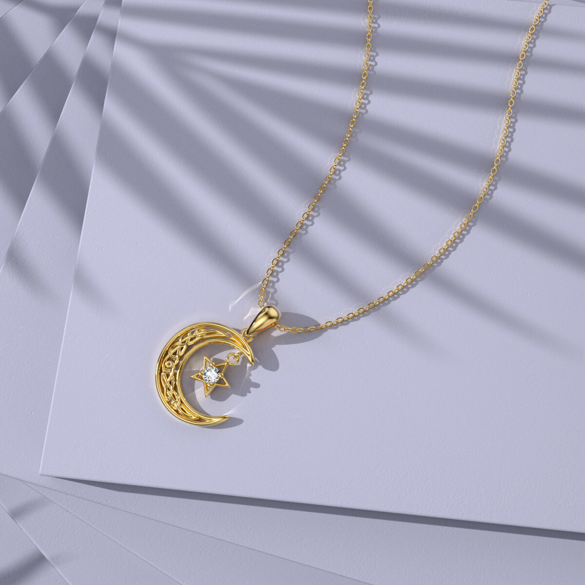 Collier avec pendentif lune en or 14K et cristal rond-6