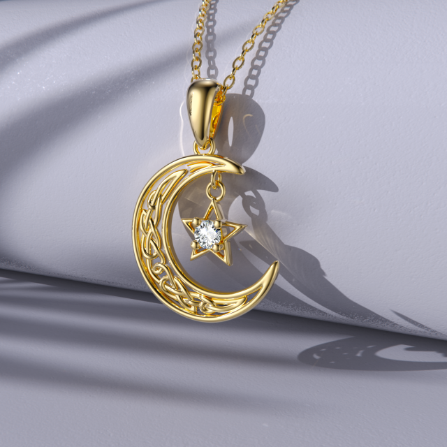 14K Gold Round Crystal Moon Pendant Necklace-4
