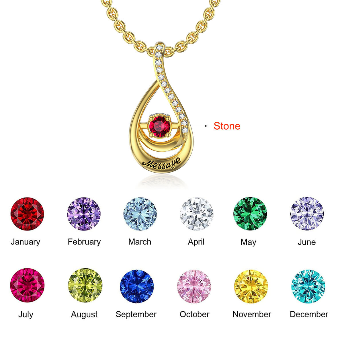 10K Gold Heart Shaped Cubic Zirconia Personalized Birthstone Pendant Necklace-6