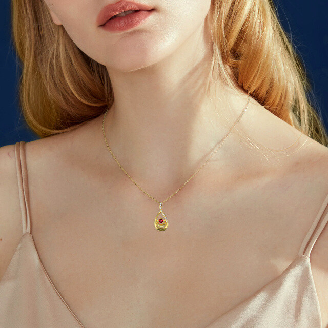 10K Gold Herz geformt Cubic Zirkonia personalisierte Geburtsstein Anhänger Halskette-2