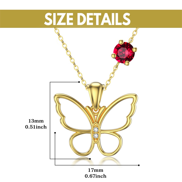 Colar com pingente feminino de pedra de nascimento personalizada borboleta dourada 10K-4