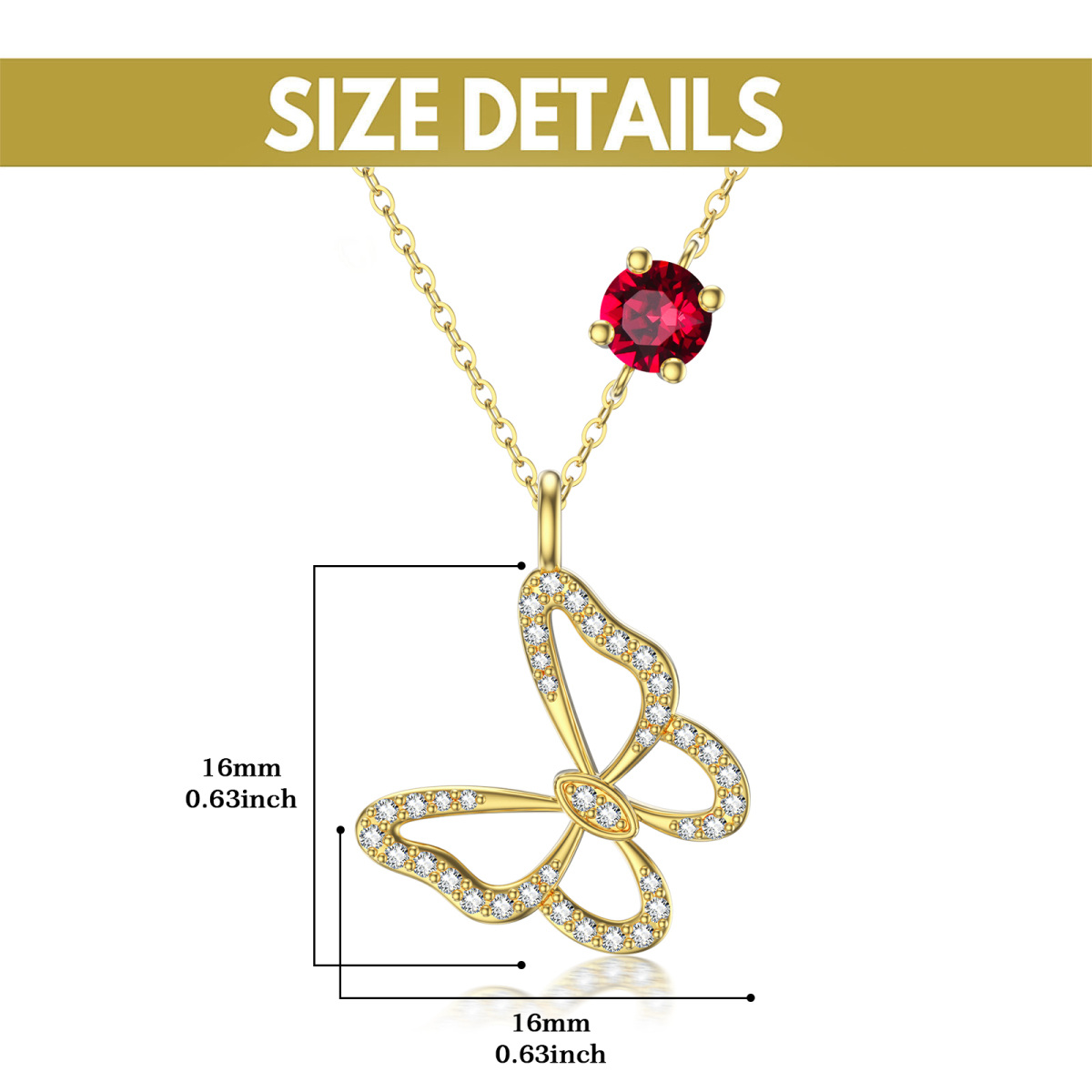 14K Gold Circular Shaped Cubic Zirconia Butterfly Pendant Necklace-6