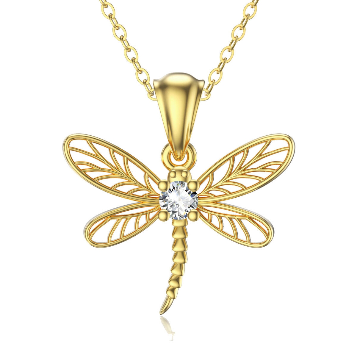 10K Gold Cubic Zirconia Dragonfly Pendant Necklace-1