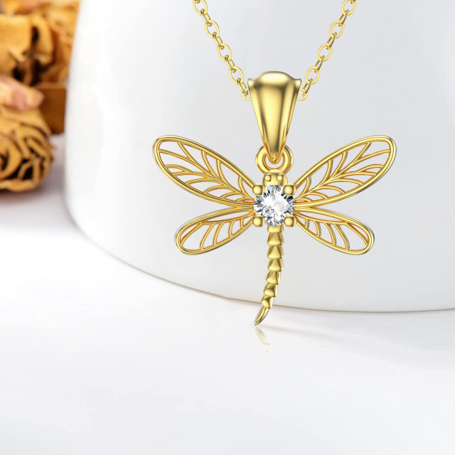10K Gold Cubic Zirconia Dragonfly Pendant Necklace-3