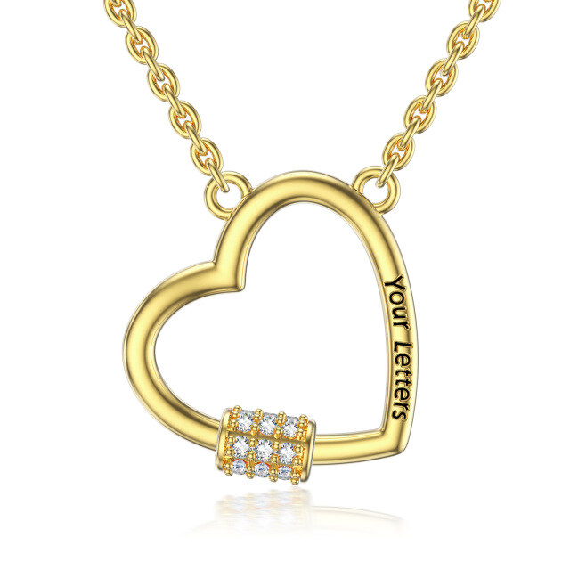 10K Gold Herz geformt Cubic Zirkonia personalisierte Geburtsstein Anhänger Halskette-0