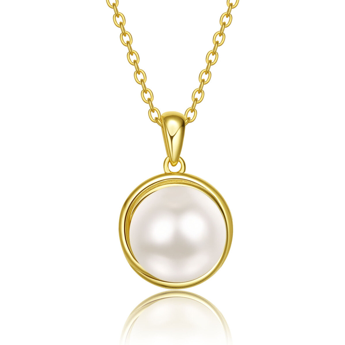 10K Gold Pearl Bead Pendant Necklace-1