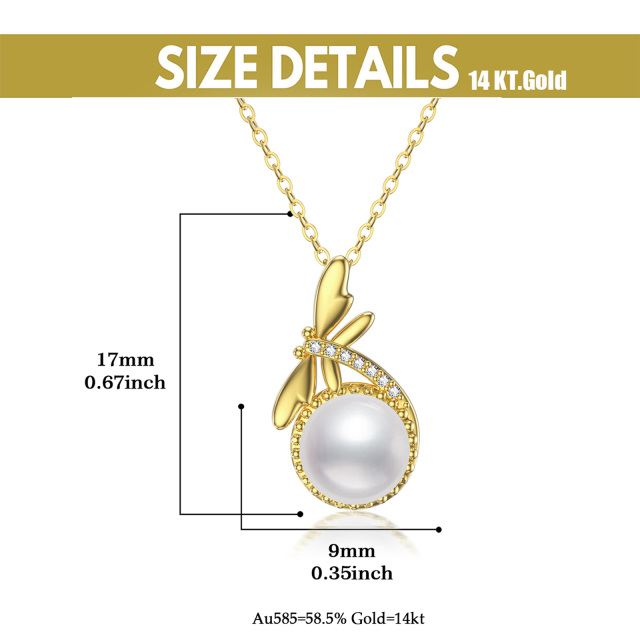 Collier pendentif libellule en or 10K avec perles de forme circulaire-3