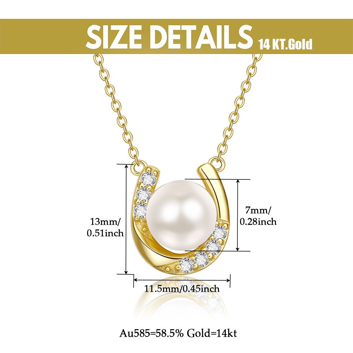 10K Gold Cubic Zirconia & Pearl Bead & Horseshoe Pendant Necklace-5