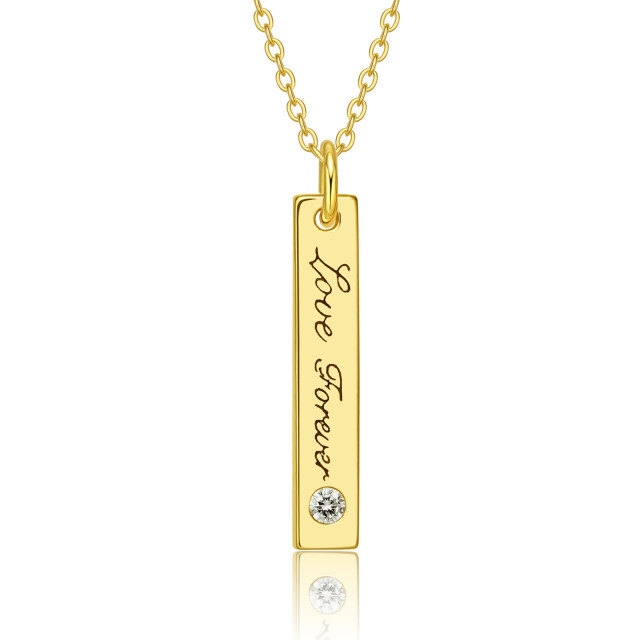 10K Gold Circular Shaped Cubic Zirconia Personalized Birthstone Bar Necklace-0