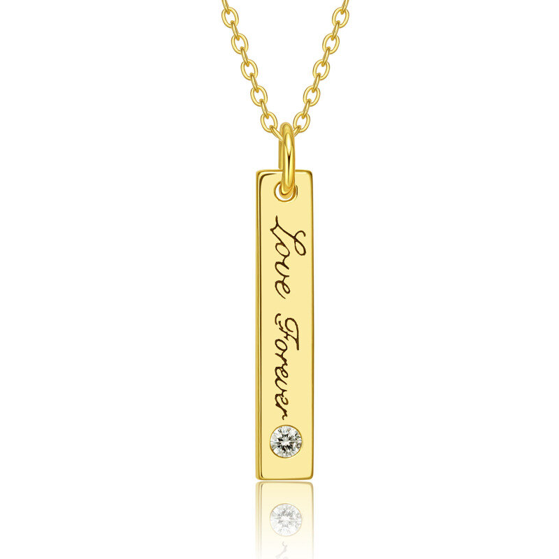 10K Gold Circular Shaped Cubic Zirconia Personalized Birthstone Bar Necklace