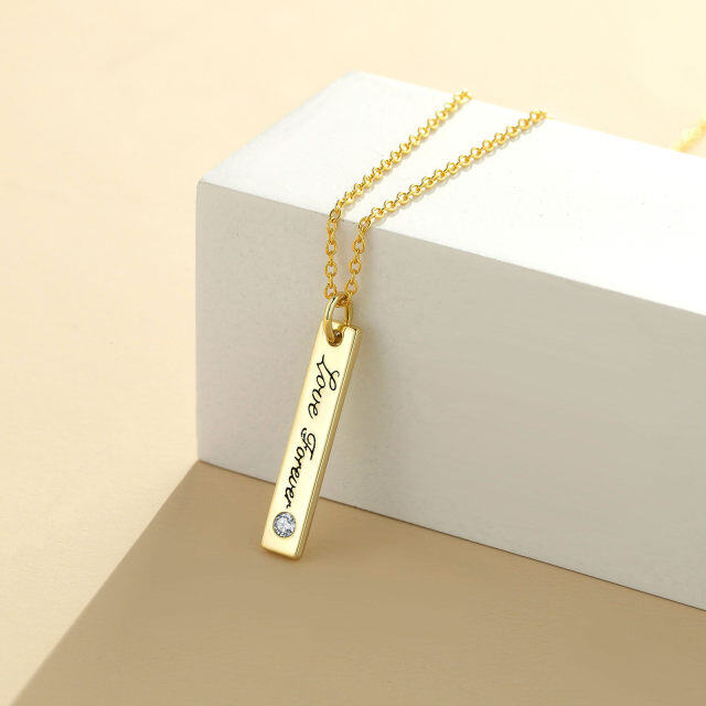 10K Gold Circular Shaped Cubic Zirconia Personalized Birthstone Bar Necklace-3