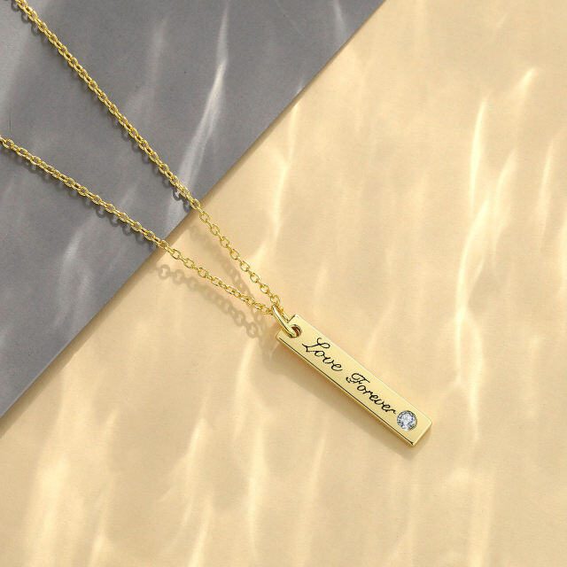 10K Gold Circular Shaped Cubic Zirconia Personalized Birthstone Bar Necklace-4