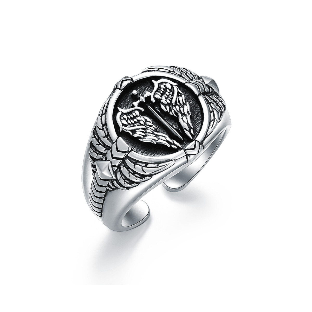 Bague ouverte en argent sterling avec ailes d'ange pour hommes-1