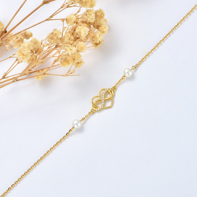 14K Gold Cubic Zirconia & Pearl Heart & Infinity Symbol Pendant Bracelet-3