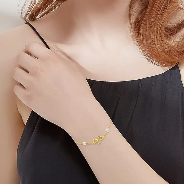 14K Gold Cubic Zirconia & Pearl Heart & Infinity Symbol Pendant Bracelet-1