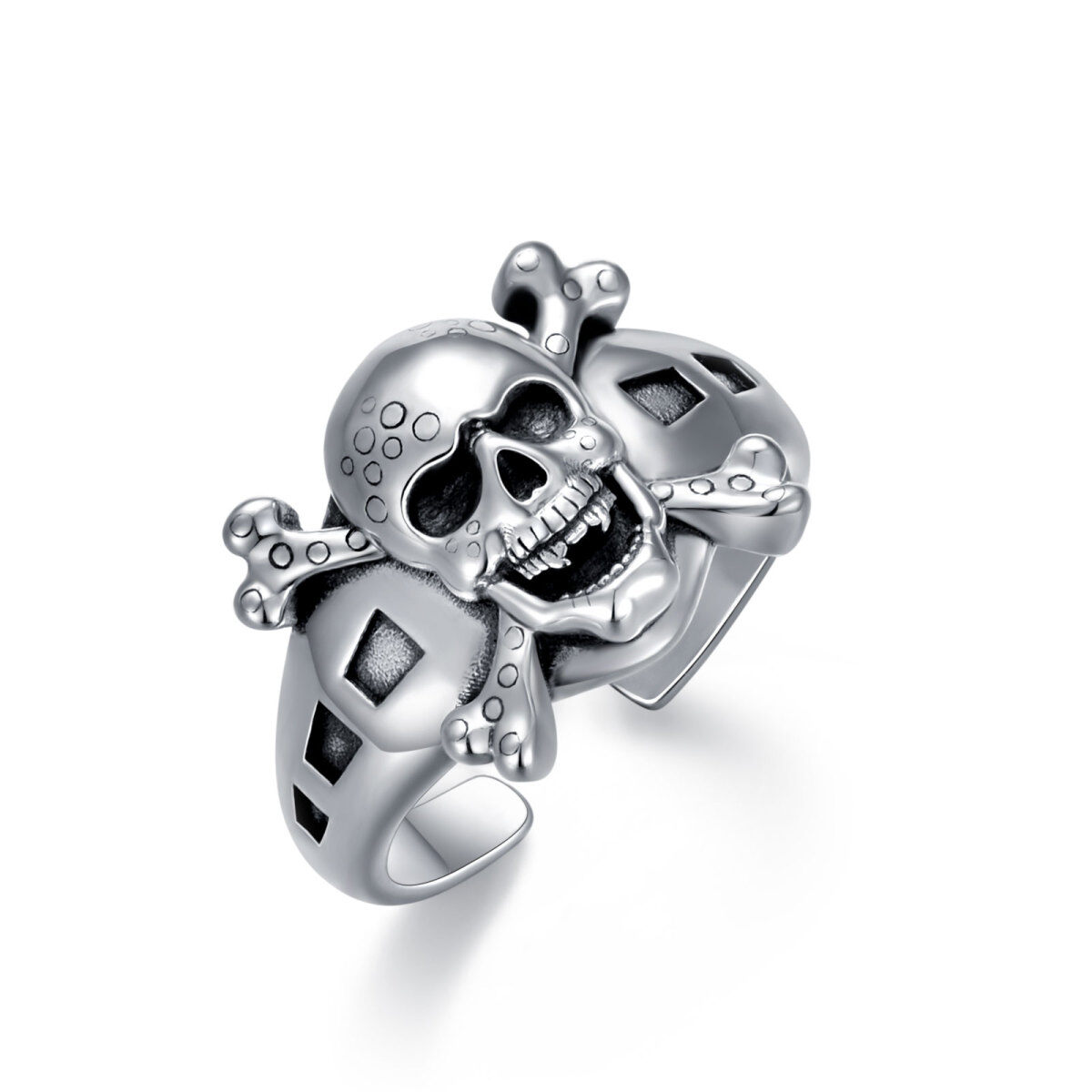 Bague ouverte en argent pour homme avec tête de mort-1