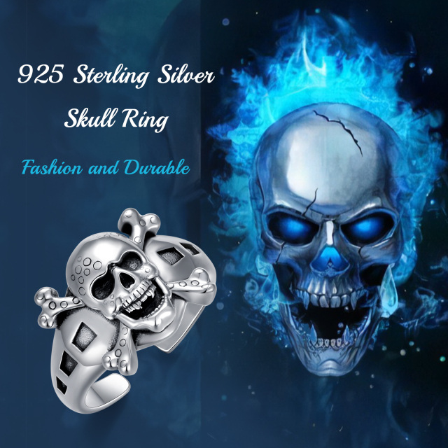 Sterling Silber Totenkopf offener Ring für Männer-2