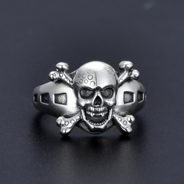 Sterling Silber Totenkopf offener Ring für Männer-3