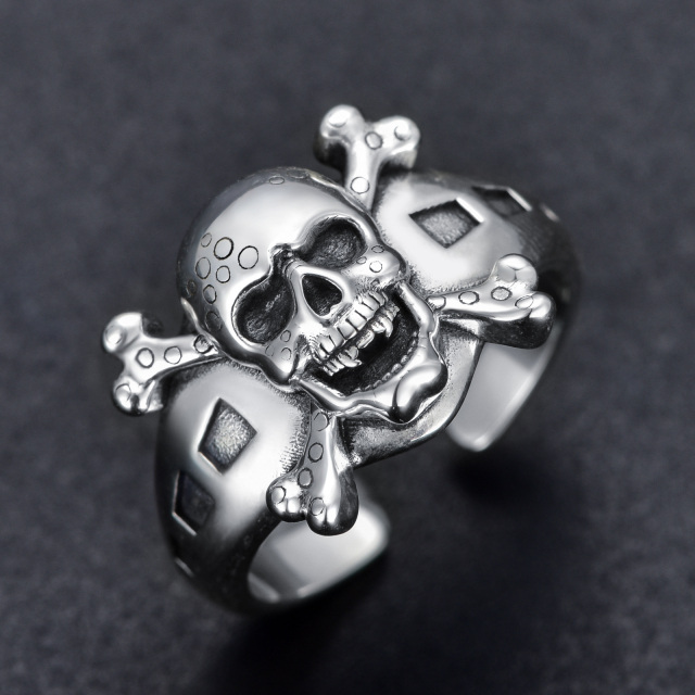 Bague ouverte en argent pour homme avec tête de mort-4