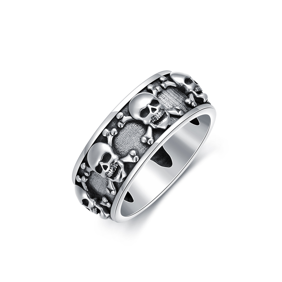 Bague tête de mort en argent sterling pour hommes-1