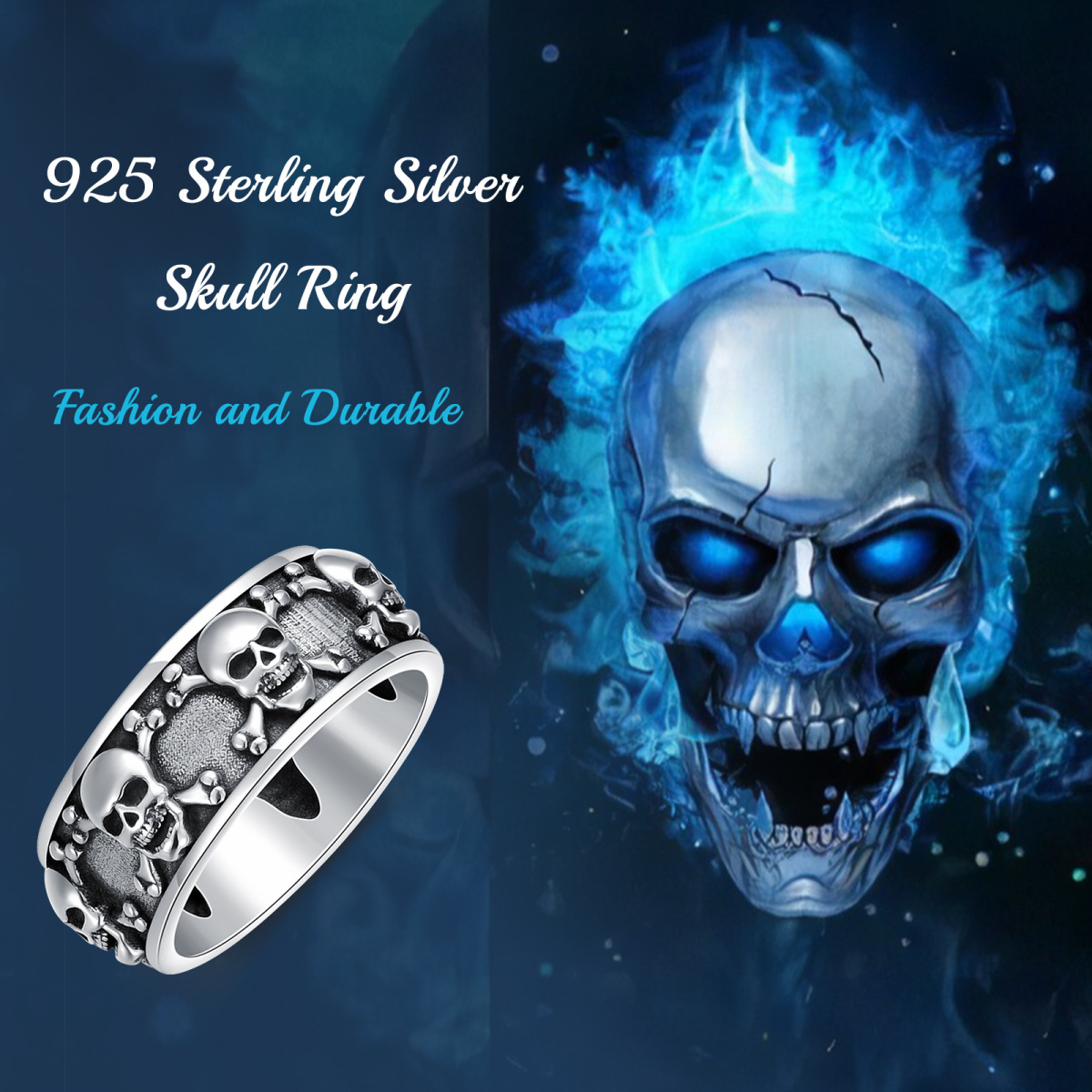 Sterling Silver Skull Ring for Men-6