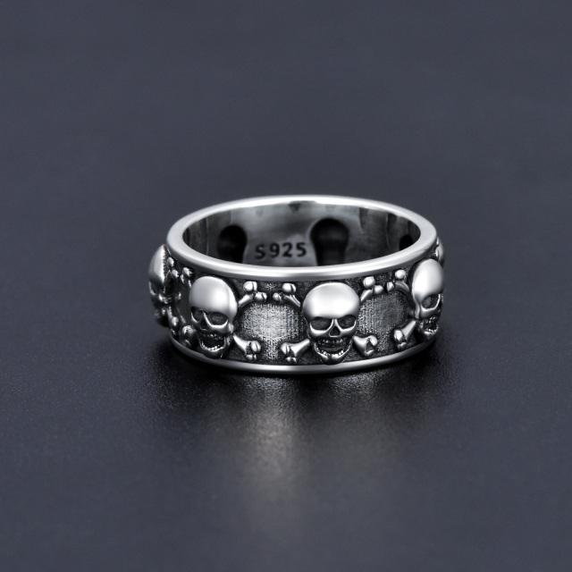 Anillo de calavera de plata de ley para hombre-2