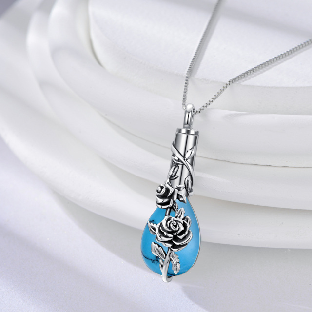 Sterling Silver Turquoise Rose Urn Necklace for Ashes-2
