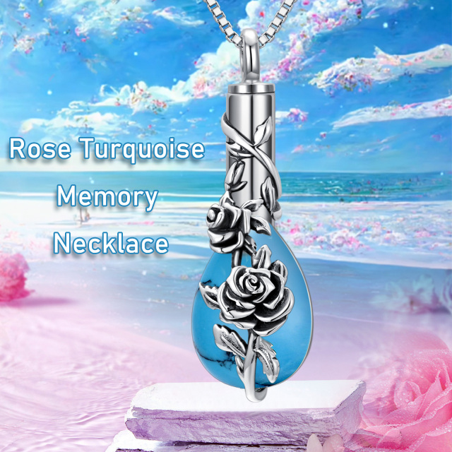 Sterling Silver Turquoise Rose Urn Necklace for Ashes-5