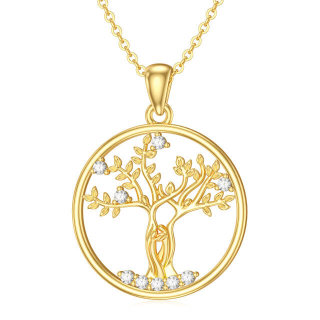 14K Gold Moissanite Sister Tree Of Life Pendant Necklace-0