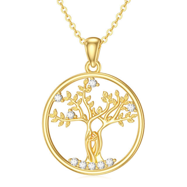 Colar com pingente da árvore da vida da irmã Moissanite em ouro 14K-0