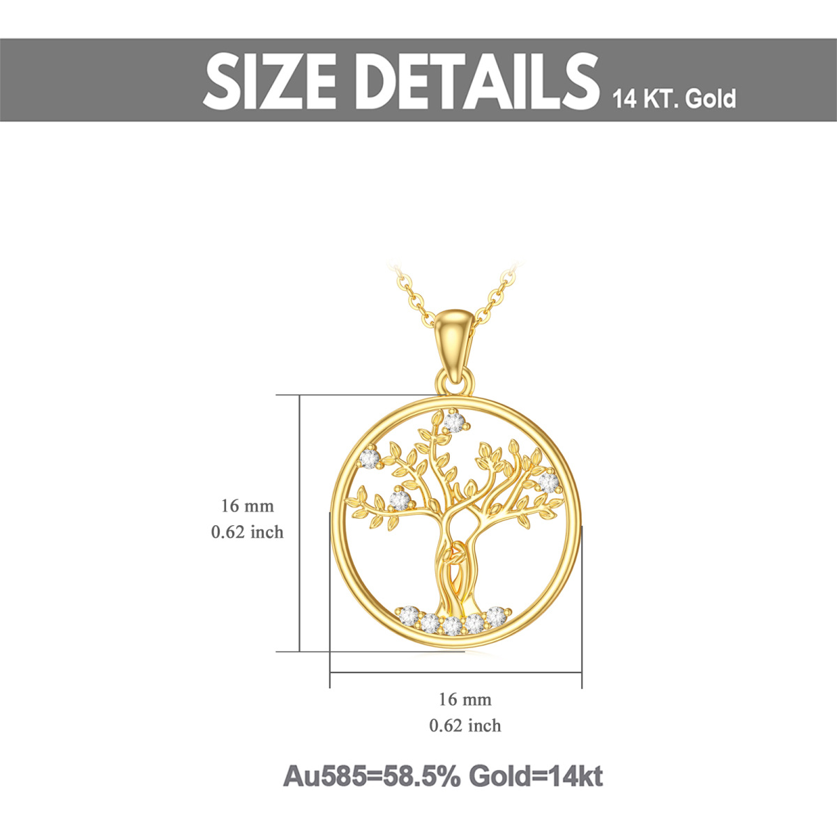 Collar Colgante de Oro 14K Moissanite Sister Tree Of Life-6