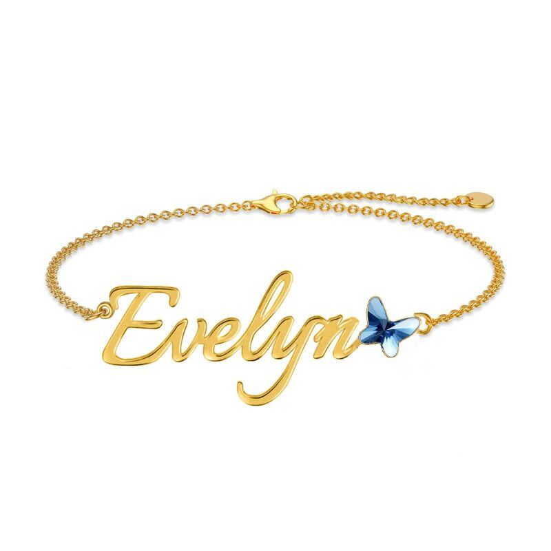 10K Gold & Personalized Classic Name Butterfly Pendant Bracelet
