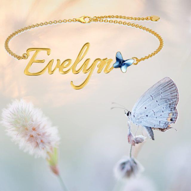 10K Gold & Personalized Classic Name Butterfly Pendant Bracelet-1