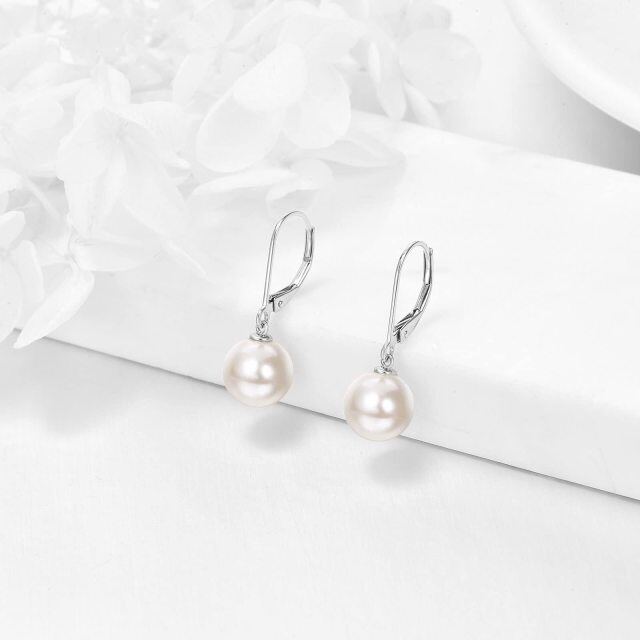 14K White Gold Circular Shaped Pearl Drop Earrings-2