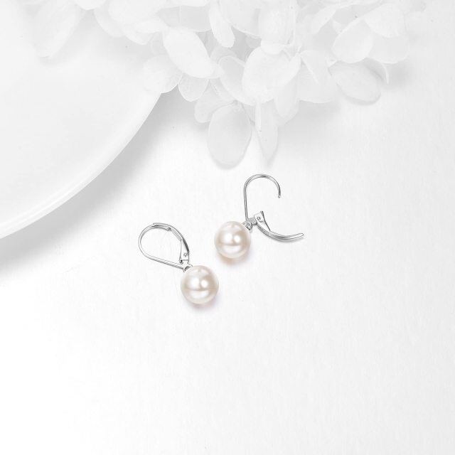 14K White Gold Circular Shaped Pearl Drop Earrings-3